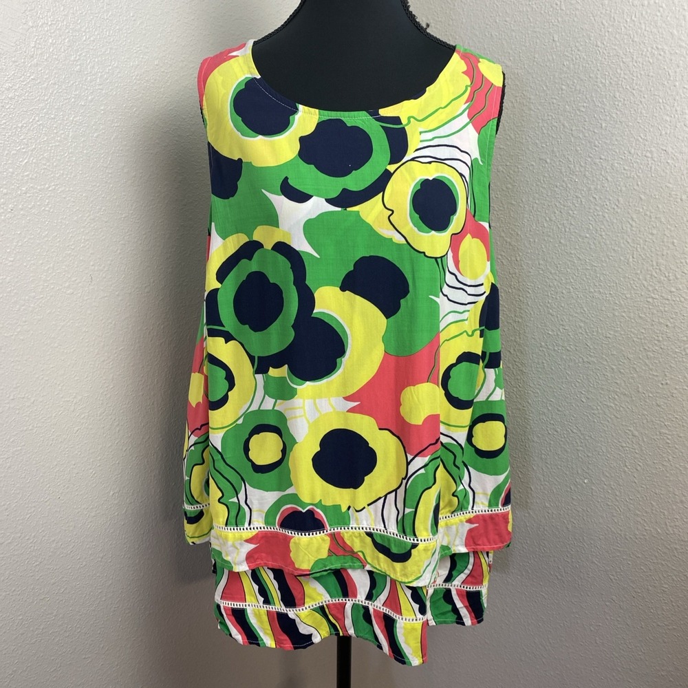 Crown & Ivy Top Women's OX Multicolor Floral Sleeveless Layered Beach Gypsy‎